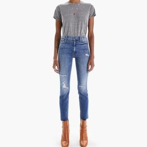 Mother The Mid Rise Dazzler Ankle Fray Jeans Womens Size 31 Distressed Raw Hem